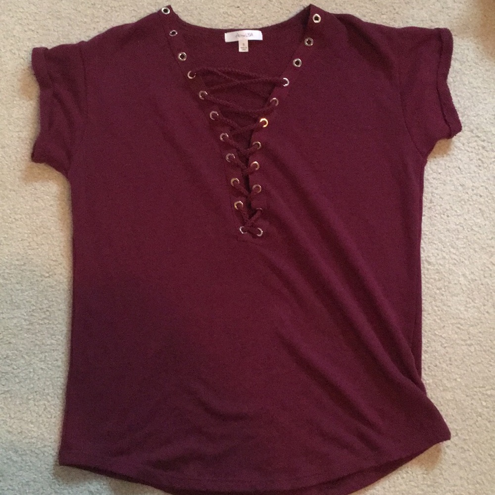 Burgundy Criss-Cross T-Shirt